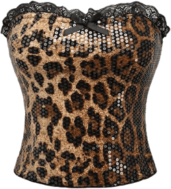 SOLY HUX Women's Cheetah Print Sequin Tube Top Leopard Lace Y2k Strapless Sleeveless Bandeau Crop Tops Multicoloured Leopard Small at Amazon Women’s Clothing store