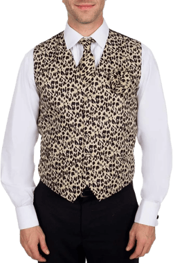 Men's Animal Printed Leopard Print Vest Neck Tie Ties and Hanky Set for Proms Weddings and Formal Events XX-Large Tan - Brown - Black