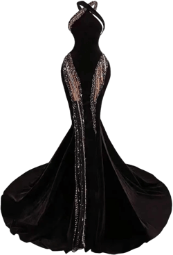 Women's Halter Neck Sexy Mermaid Style Prom Dress Off Shoulder Velvet Beaded Evening Party Prom Gown 12 Black