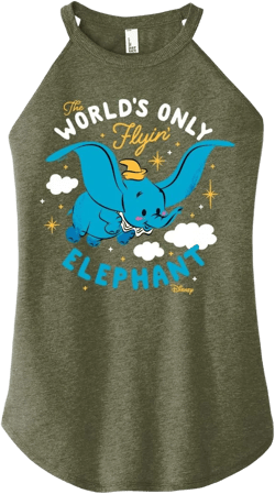 Disney Dumbo - Worlds Only Flyin Elephant - Juniors High Neck Tank Top Large Heather Military Green