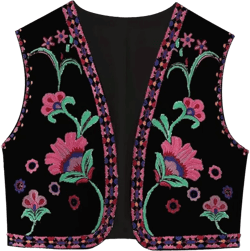 Women Floral Embroidered Vest Retro Y2K Boho Waistcoat Vintage Crop Open Front Sleeveless Cardigan Cowgirl Aesthetic