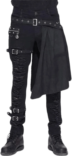 Punk Men's Casual Detachable Trousers Kilt Holes Slim Pencil Pants Gothic Dress Pants