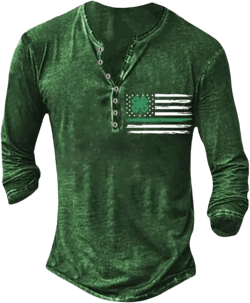 DMOYALA 2024 Irish American Flag Ireland Flag ST Patrick's Day Gift Lucky T-Shirt Long Sleeve 3D Printed T-Shirt Retro Style Graphic Streetwear Vintage Casual Cotton Tee Green XL | Amazon.com