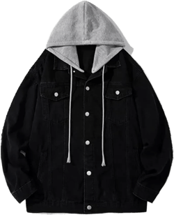 Xingfenly Denim jacket, men' American retro hooded embroidered Kong style denim jacket Large S1