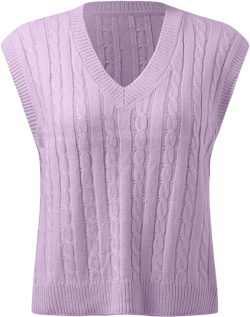 Women V Neck Sweater Vest Solid Color Loose Knit Pullover Casual Vests Tops Trendy Basic Business School Outfit Purple-a Small