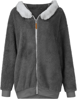Winter Coats for Women 2024 Fuzzy Fleece Jacket Hooded Color Block Patchwork Cardigan Coat Outerwear With Pocket 1-dark Gray Large