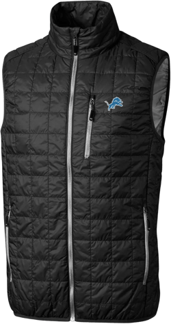 Cutter & Buck Men's NFL Rainier PrimaLoft Eco Insulated Full-Zip Puffer Vest Detroit Lions, Black Large
