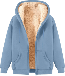 Fleece Jacket Women Plus Size Zip Up Sherpa Lined Hoodie Warm Cozy Hooded Sweatshirt Winter Coats with Pockets A007-light Blue X-Large