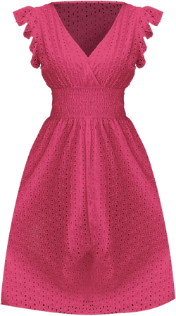 Women's MIDI Lace Cutout Slimming V Neck Plus Size Dress Basics T Shirt Dress Hot Pink Large
