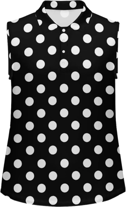 Polka Dots T Shirts Sleeveless Golf Tank Top Woman Dry Fit Tenis Shirt Tee Casual Breathable Athletic Vests Medium Black