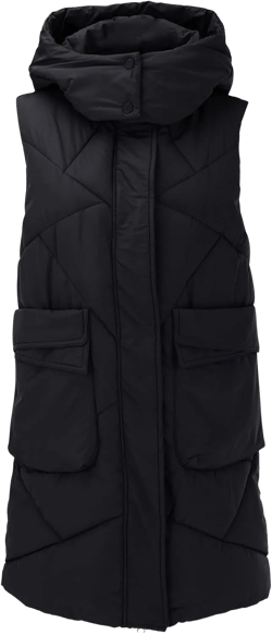 Women's Long Down Vest with Hooded Zipper Quilted Puffer Jacket Plus Size Winter Warm Slim Fit Coats Outdoor Vest Black X-Large