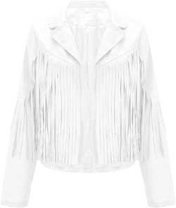 Womens Vintage Tassel Cropped Motor Biker Faux Suede Jackets Long Sleeve Hippie Boho Western Cowgirl Fringe Coat Outwear X-Large White