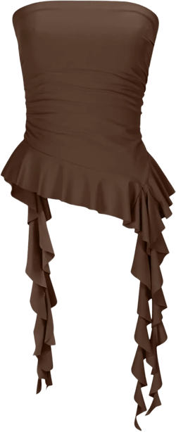 HGps8w Strapless Tops for Women Ruffled Asymmetrical Ribbon Hem Tube Top Ruched Y2K Going Out Bandeau Cami Shirts Small 01 Coffee