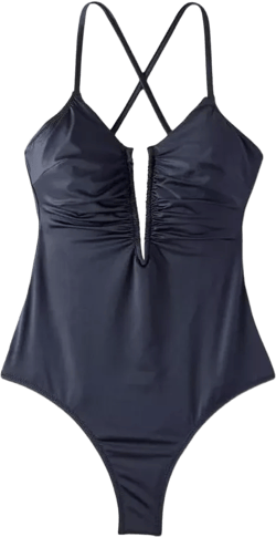 Shade & Shore Women's Shirred V-Wire Plunge One Piece Swimsuit - Small Gray