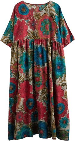 Mkjuuior Summer Plus Size Beach Skirt Women's Korean Style Cotton Retro Floral Dress for Women Suit 2XL-6XL Red Dress