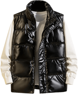 Men's Shiny Metallic Padded Vest Full Zip Winter Warm Sleeveless Puffer Jacket Casual Thick Outdoor Quilted Vest with Pockets 3X-Large C# Black