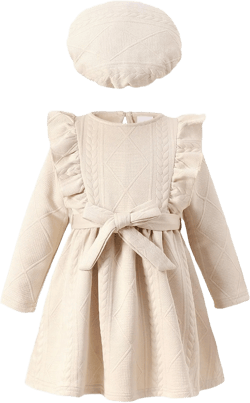 Toddler Girls Winter Long Sleeve Dresses Kids Fall Cute Clothes Little Girl Outfits for Size 4-7 Years Creamy White 7 Years