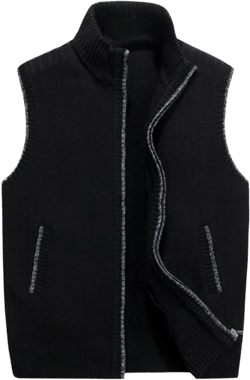 Men Cardigan Vest Jacket Fashion Autumn Winter Pure Zipper Thick Fleece Warm Knit Sweater Vest Waistcoat with Pockets (Black,XX-Large)