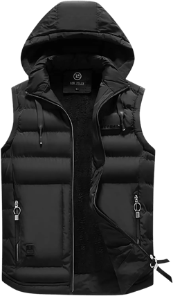 Puffer Vest with Hoodie Men Big and Tall Warm Vest Zip Up Sleeveless Jacket Lightweight Winter Vest with Pockets Black XX-Large