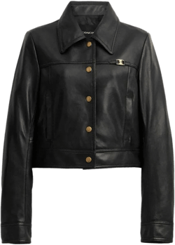 COACH Women's Black Heritage C Snap Front Shrunken Jacket