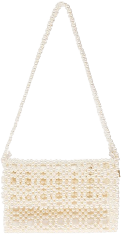 Women's White Pearl Embellished Crossbody Bag