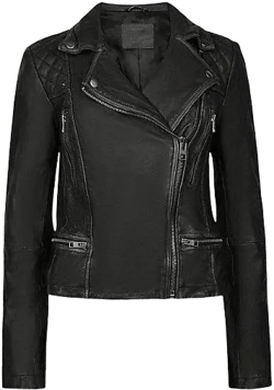 AllSaints Women's Black Cargo Quilted-Shoulder Distressed-Leather Biker Jacket