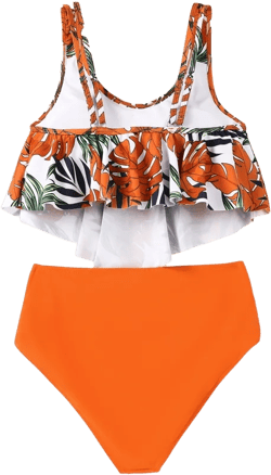 PATPAT Family Matching Swimsuits Two Piece Hawaiian Tropical Beach Bikini and Swim Trunks Shorts Set (ColorBlock, Women: L)