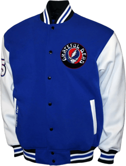 2Bhip Grateful Dead Logo Adult Front & Back Print Blue/White Fleece Bomber Varsity Jacket Coat Jackets For Men 4X-Large Blue