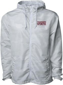 Sorority Letters Shop Mississippi State University Lightweight Windbreaker Jacket embroidered with MISSISSIPPI STATE Medium White Camouflage