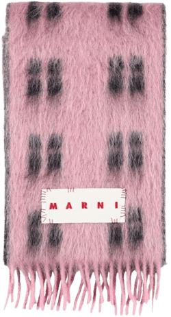 Marni Men's Pink Check Pattern Fringe Scarf