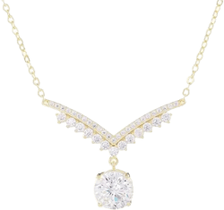 14K Gold D-Color 2 Carat Diamond Collarbone Necklace,Timeless Four-Prong Setting Necklace for Women