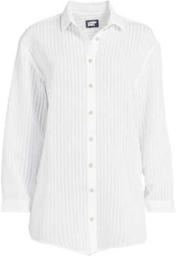 Lands' End Women's Rayon Rib Button Down Cover-Up - Medium - White