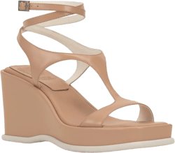 VINCE CAMUTO Womens Beige 1" Platformwrapping Ankle Strap T-Strap Cushioned Fetemee Square Toe Wedge Buckle Leather Heeled Sandal 6 M