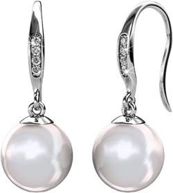 Cate & Chloe Betty 18k White Gold Plated Pearl Drop Earrings with Swarovski Crystals Gift for Women