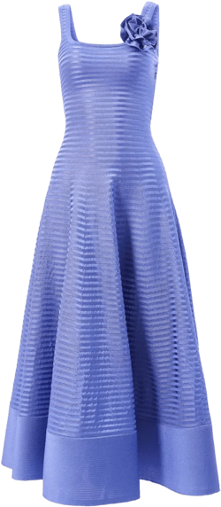 Rosette-appliqué stripe-knit dress