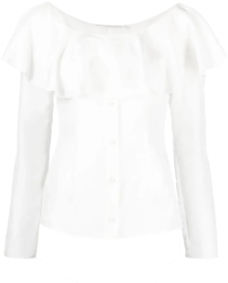 off shoulder frilled silk blouse
