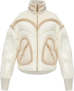 Corazon Shearling Trim Quilted High Collar Jacket In Beige