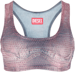 rhinestone-embellished cropped denim top