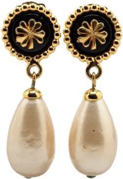 1980-1990 Gold Plated Clover Faux Pearl Dangling Clip on Earrings costume earrings