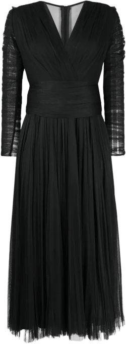 V-neck long-sleeve midi dress