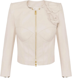 flower appliqués leather jacket