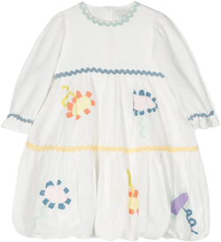 floral-embroidery linen cotton dress
