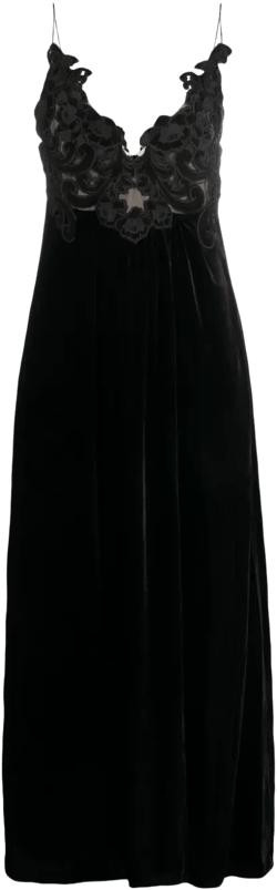 floral-embellished velvet A-line dress