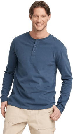 Men's Vintage Long Sleeve Henley Shirt - Goodfellow & Co™ Navy Blue M: Cotton, Midweight, Standard Fit, Pullover