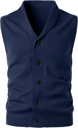 Men's Shawl Collar Sweater Vest Casual Sleeveless Knitted Button Cardigan Vest Knitwear Navy Blue Medium