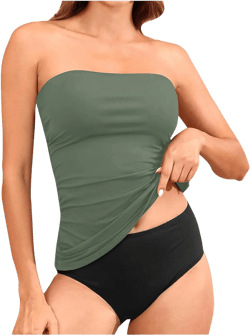 Strapless Tankini Tops for Women Swimwear Two Piece Bandeau Bathing Suit Top Blouson Swimsuit with Bottom 2025