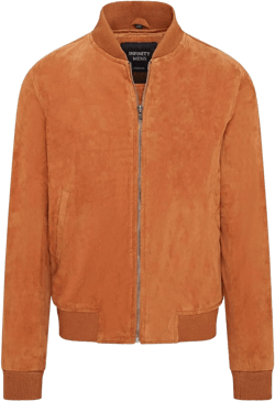 Infinity Leather Mens Soft Goat Suede MA-1 Varsity Bomber Jacket Large Tan