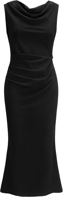 OWIN Womens 2025 Cowl Neck Long Formal Dresses Summer Sleeveless Maxi Bodycon Dress Ruched Mermaid Cocktail Dress Medium Black