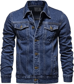 Denim Jacket Men, Men's Denim Trucker Jacket Cowboy Motorcycle Slim Casual Outerwear Button Down Jean Jackets Coat X-Large Navy