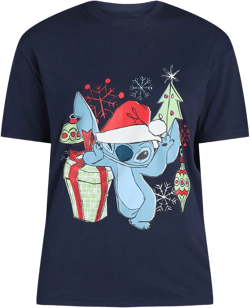 Disney Stitch Women's Christmas Graphic Tee with Short Sleeves, Sizes XXS-XXL